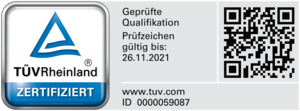 Qualifizierte Person Qualitätsauditor (TÜV) Zertifikatsinhaber: Katharina Schmalenbach Prüfzeichennummer: 0000059087