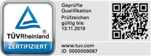 Qualifizierte Person Qualitätsauditor (TÜV) Zertifikatsinhaber: Katharina Schmalenbach Prüfzeichennummer: 0000059087